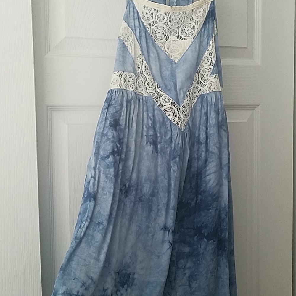 Umgee blue the dye lace shirt dress NWT